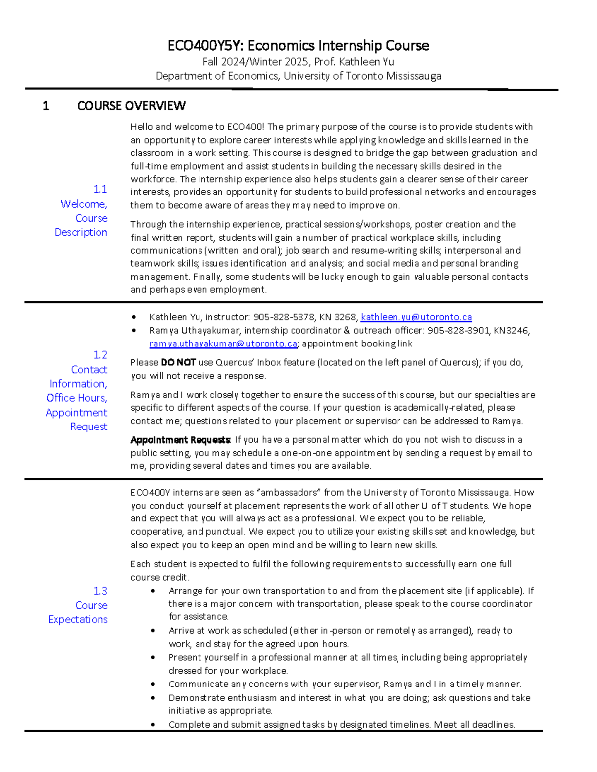 ECO400Y5Y: Internship Course Overview & Expectations for Fall 2025 ...