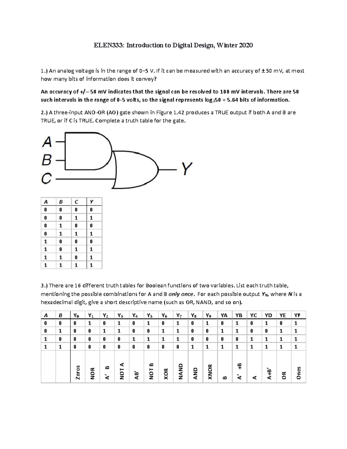 ELEN333 - Winter 2020 HW1: Digital Design Practice Homework 1 - Studocu