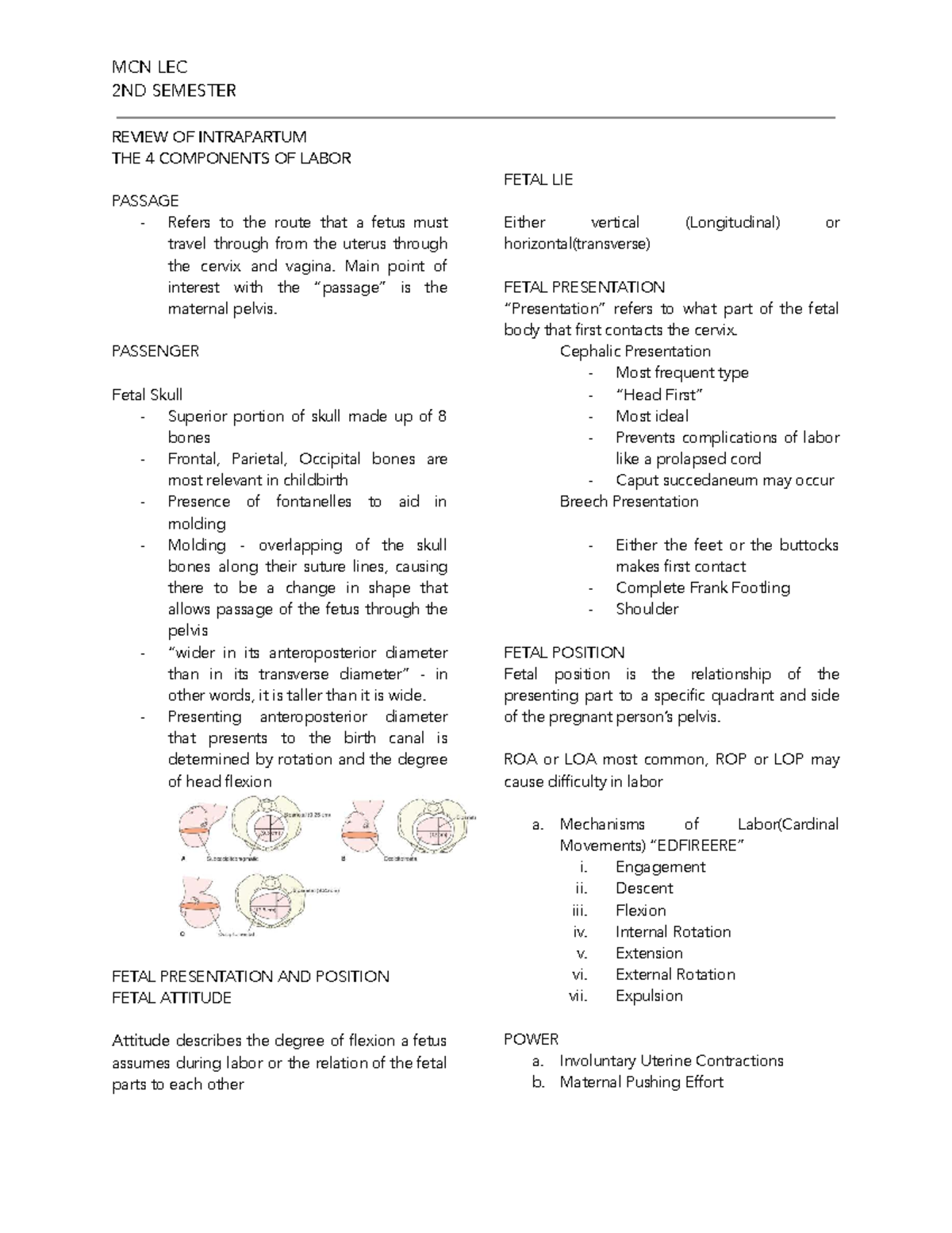 MCN OB 2 - Labor and Delivery Notes - MCN LEC 2ND SEMESTER REVIEW OF ...