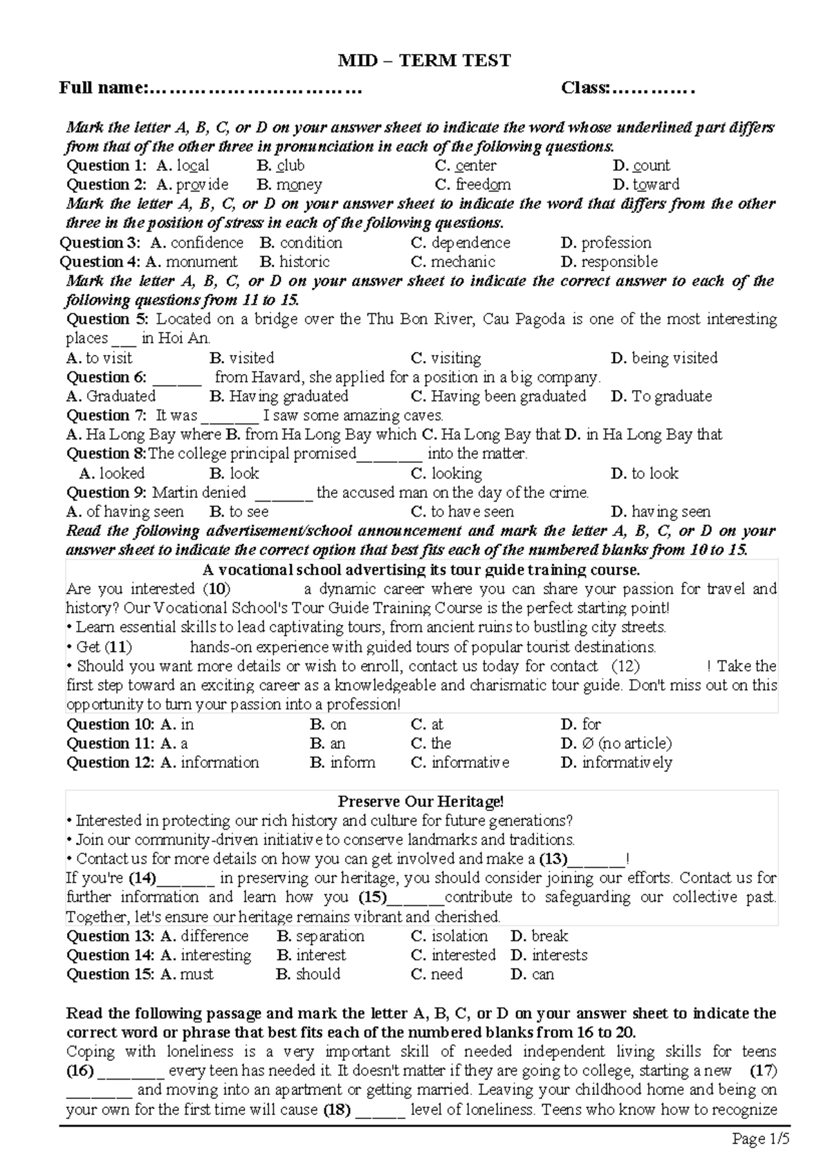 11A5 Midterm Test 2 - Listening and Vocabulary Practice - Studocu