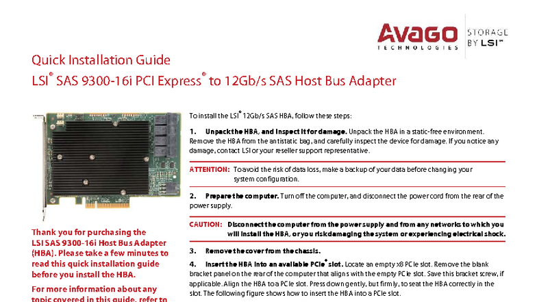 LSI SAS 9300-16i HBA Quick Installation Guide and Setup