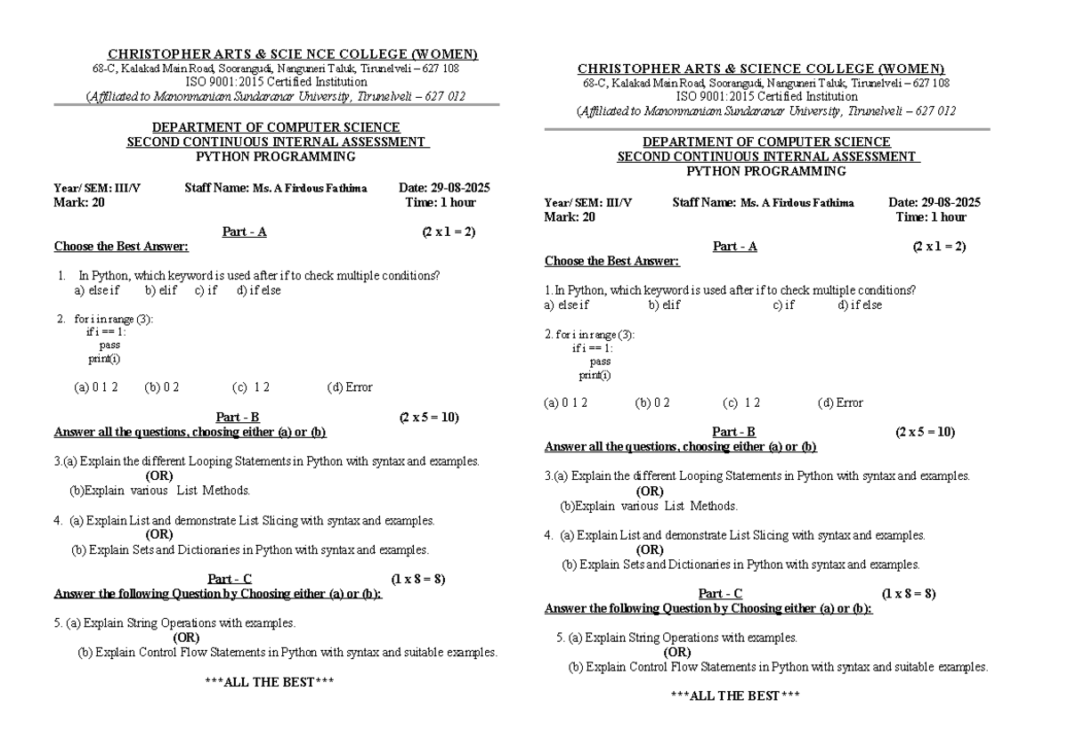 II CIA - Python Programming Assessment Notes - Studocu