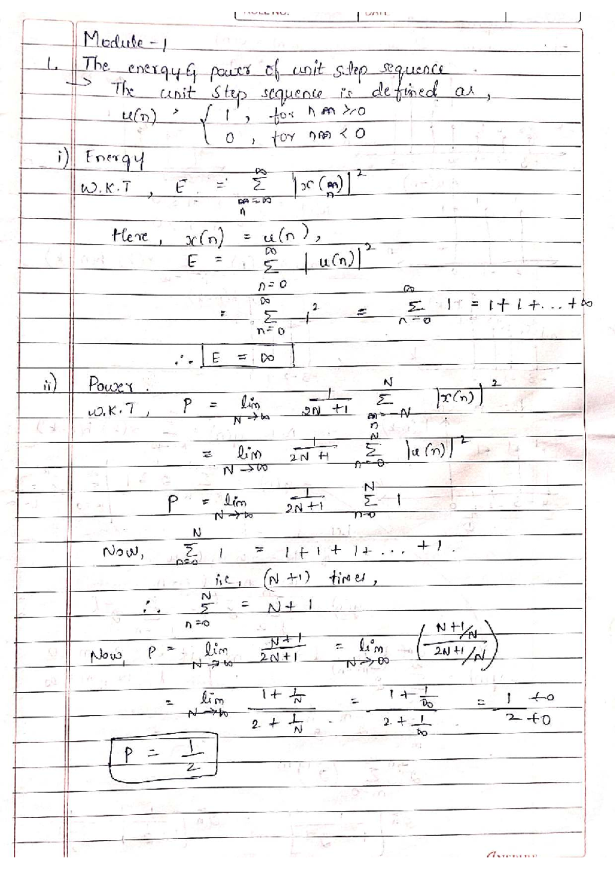 Energy and Power Analysis of Unit Step Sequence in DSP M-1 - Studocu