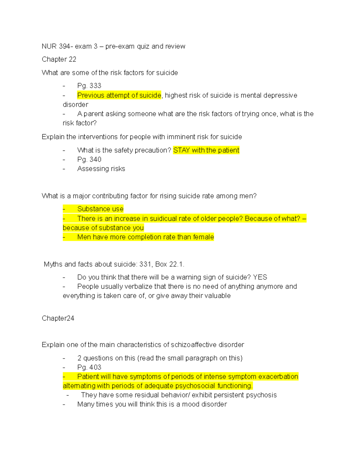 NUR 394 - Mental Health Exam 3 Study Guide & Quiz Review - Studocu