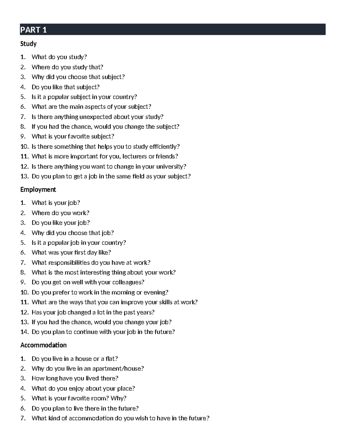 Practice Topic for English Speaking - PART 1 Study What do you study ...