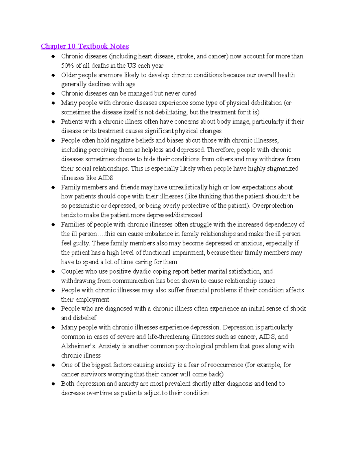 Chapter 10 Textbook Notes - Chapter 10 Textbook Notes Chronic diseases ...