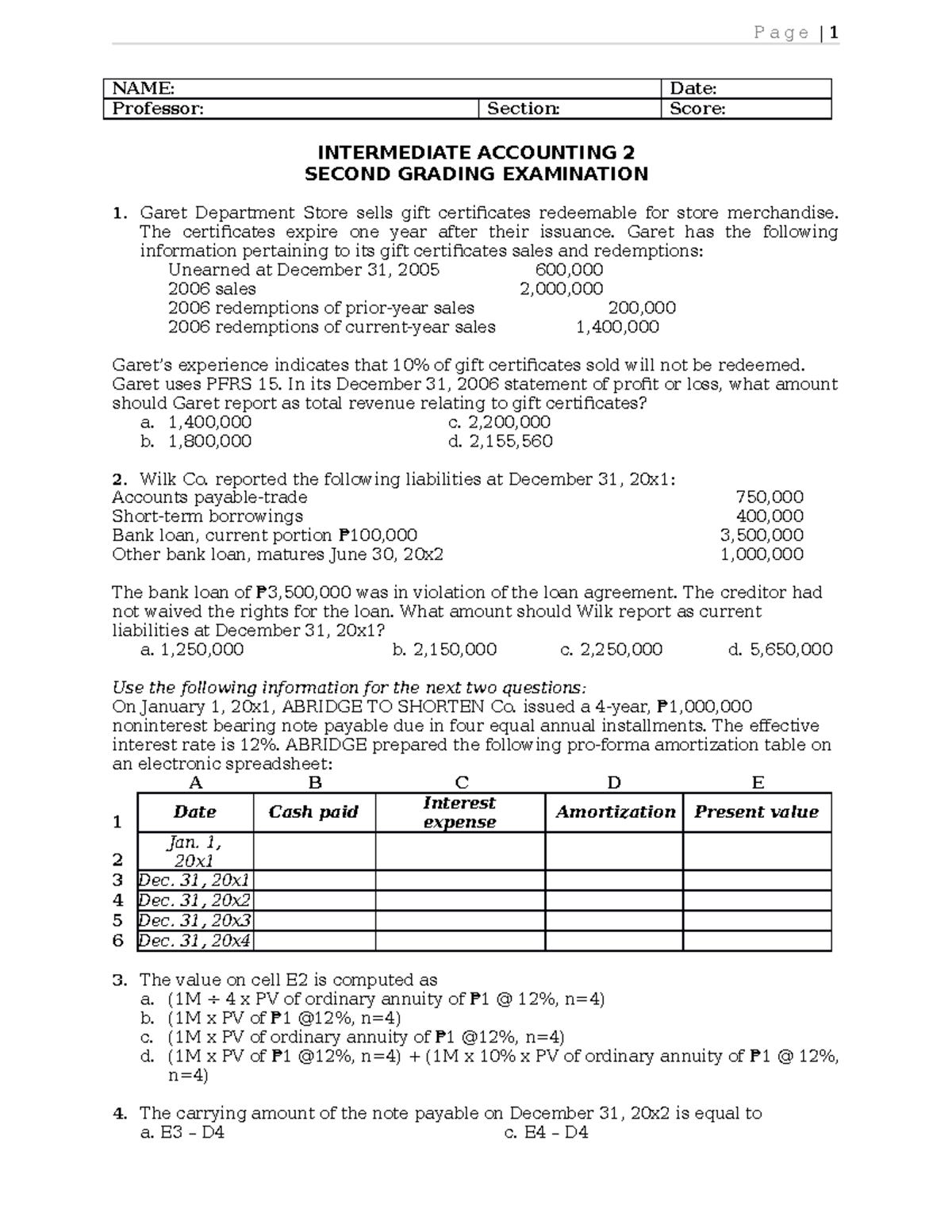 Intermediate Accounting 2 - 2nd Grading Exam 2021-1 - Studocu