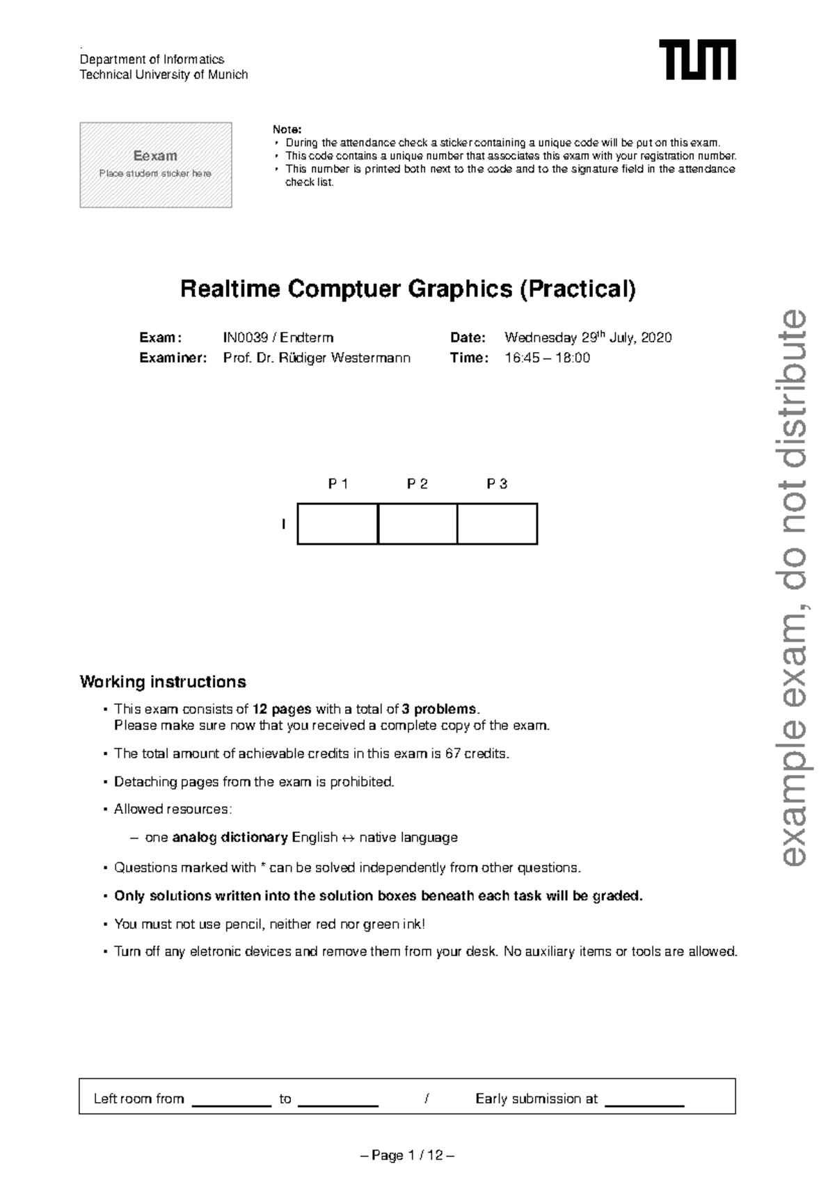 IN0039 - Realtime Computer Graphics Endterm Exam Solutions 2020 - Studocu