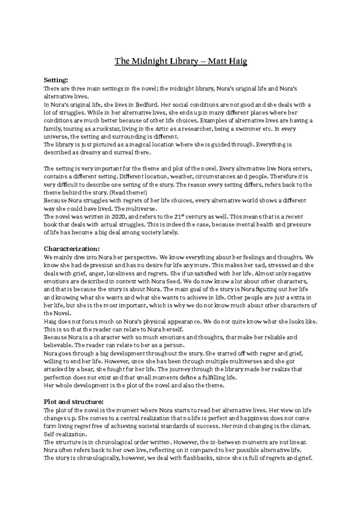 Book Analysis: The Midnight Library (TERM 17) - Themes, Characters ...