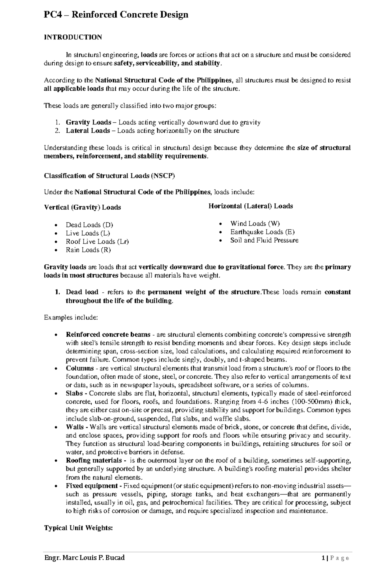 PC4-2 Reinforced Concrete Design: Understanding Structural Loads - Studocu