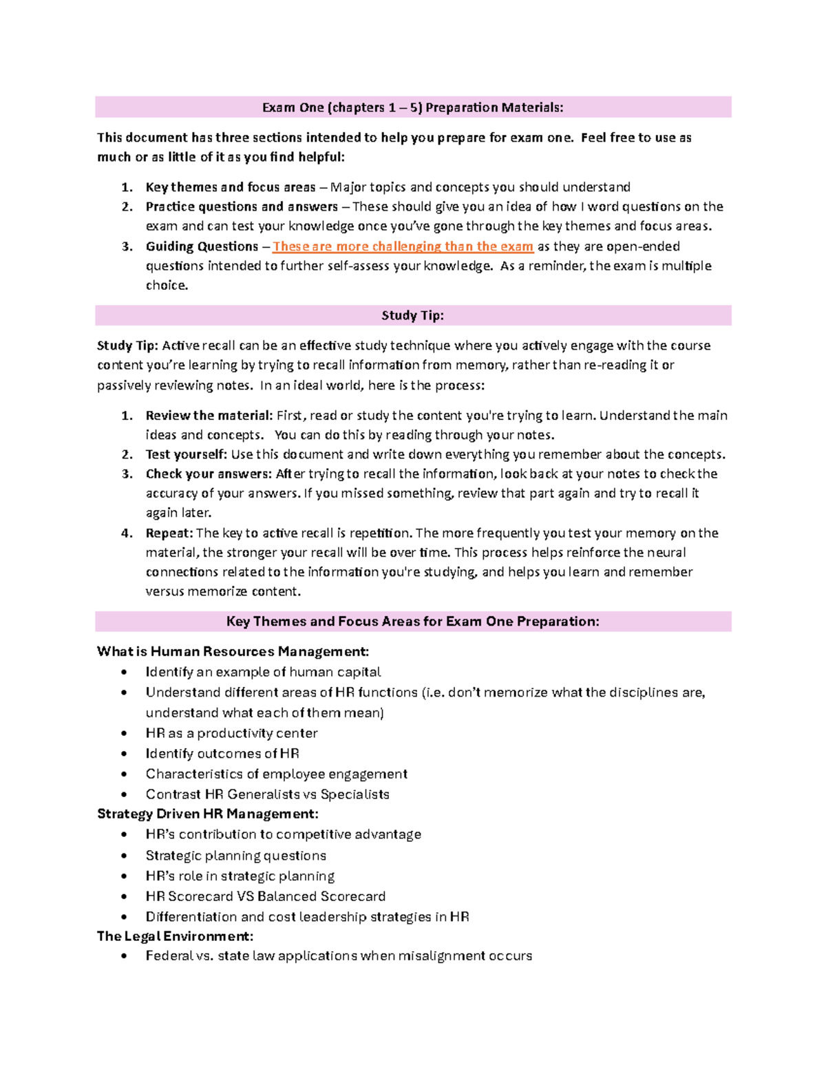 Exam One Preparation Guide: Chapters 1-5 for HRM Course - Studocu