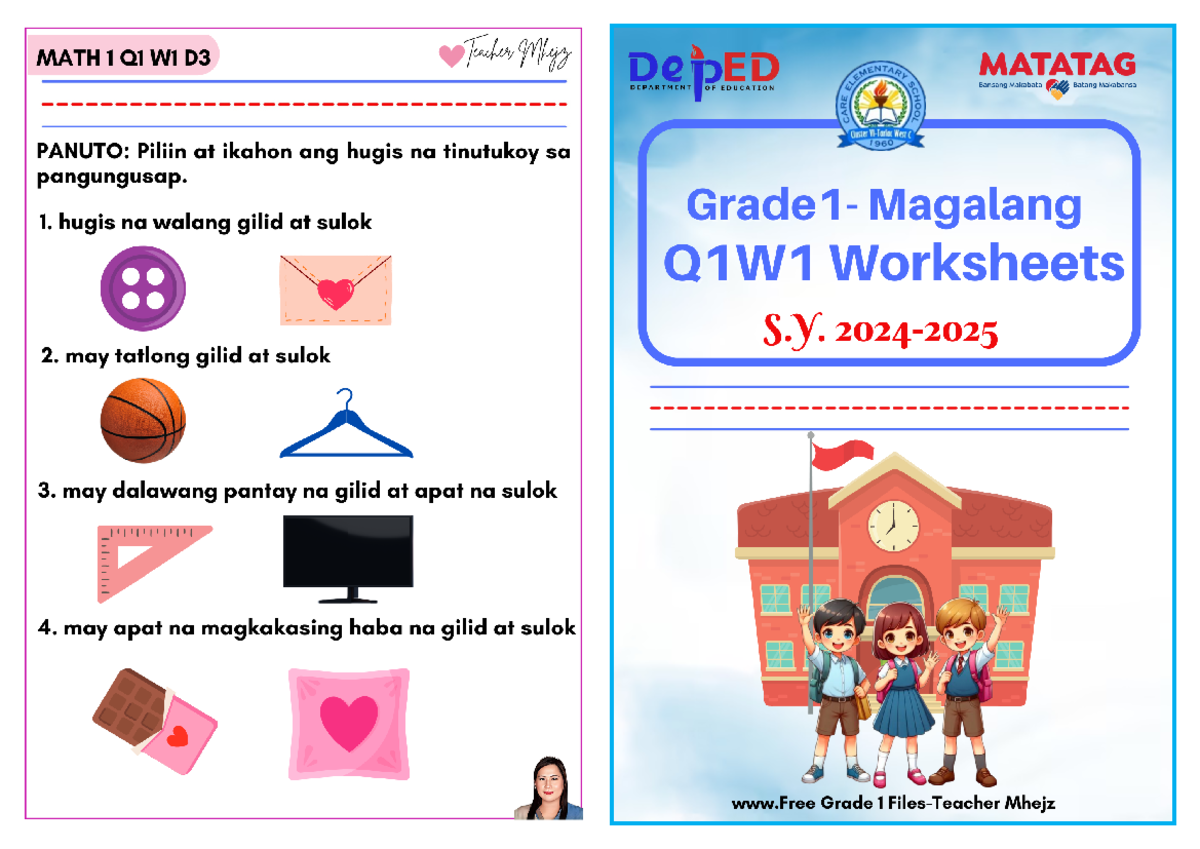 Grade 1 Q1 Week 1 Worksheets Matatag Teacher Mhejz Bacani - MATH 1 Q1 ...