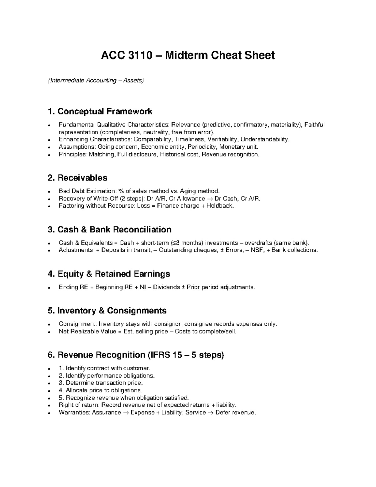ACC 3110 Midterm Study Guide (Intermediate Accounting Assets) - Studocu