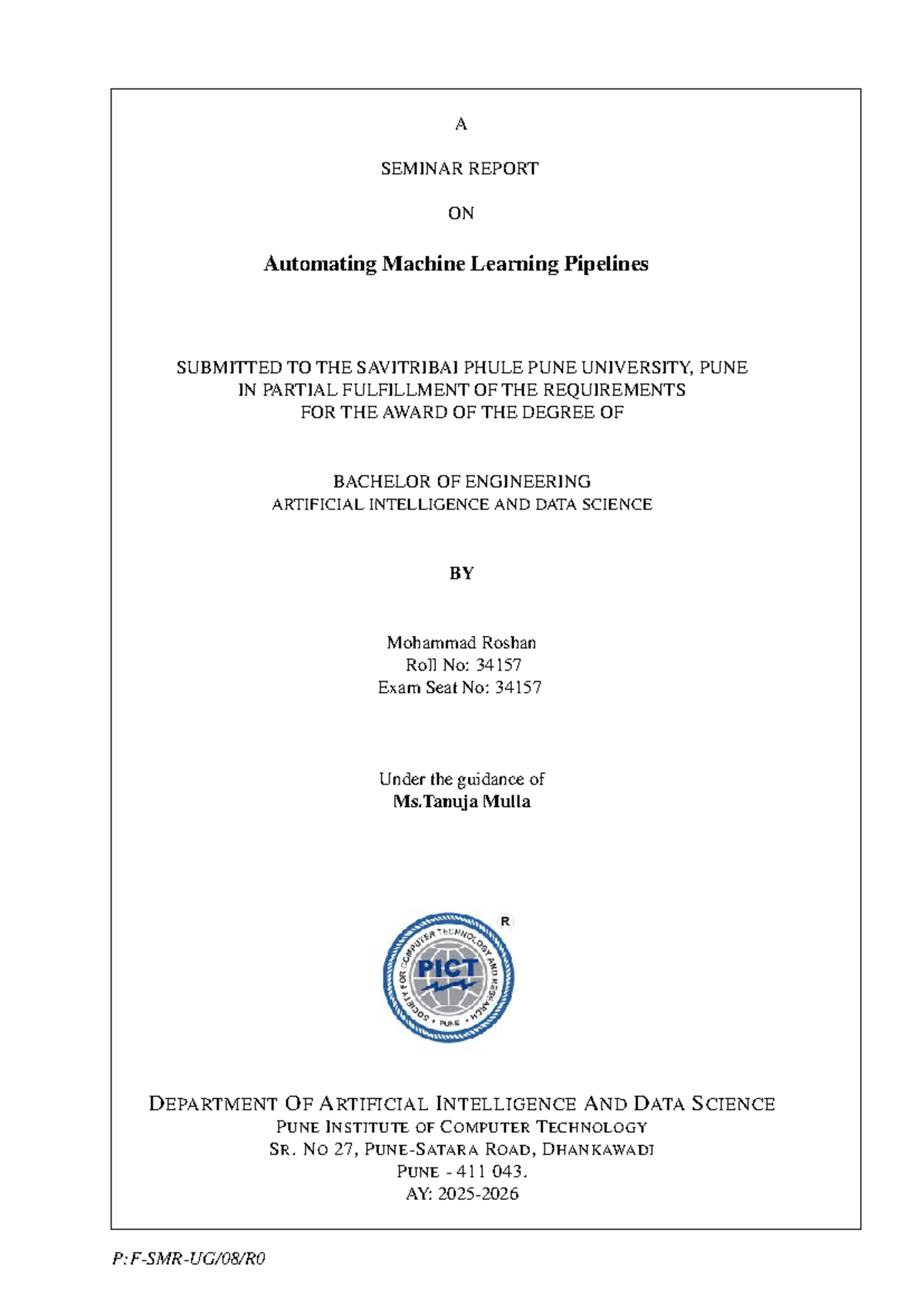 Final Report on Automating Machine Learning Pipelines - PICT, Pune ...