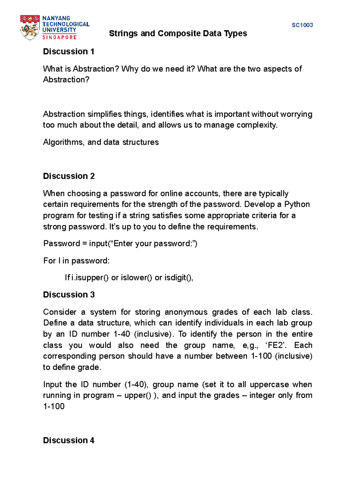 SC1003 Discussion #3: String Data Structure Insights and Exercises ...