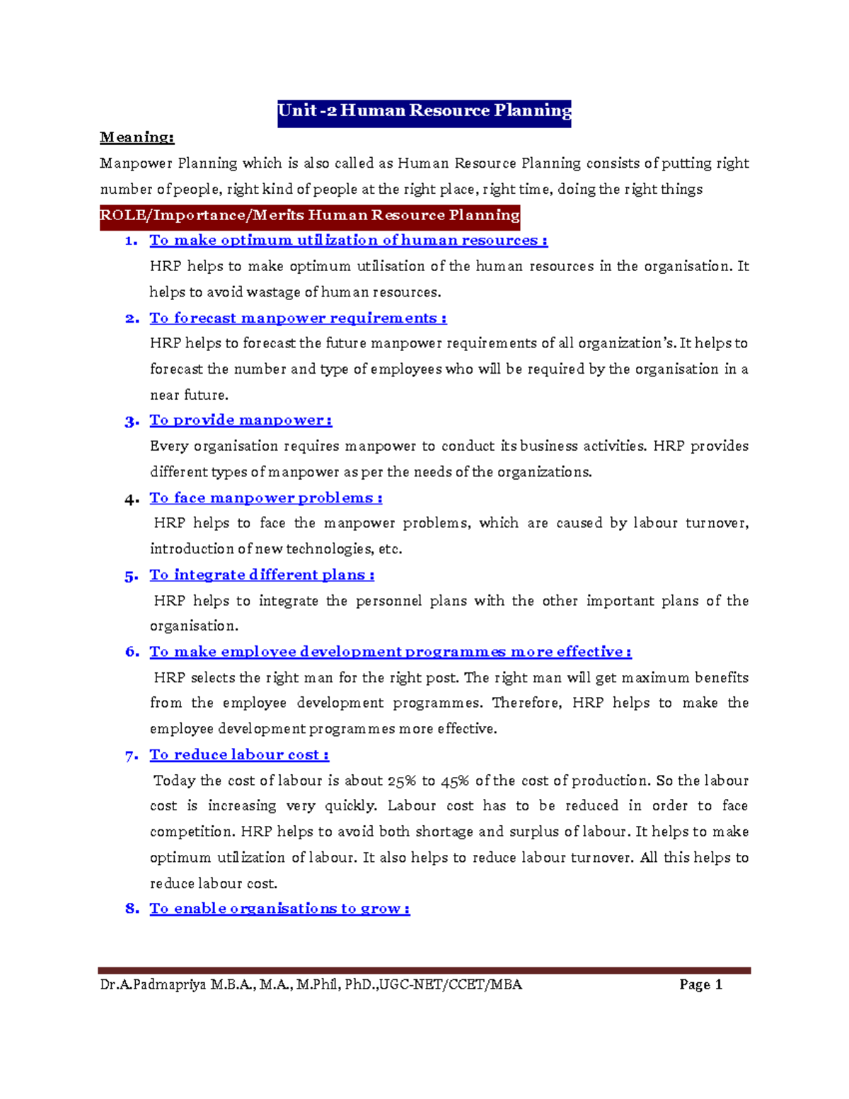 HRM B Final: Understanding Human Resource Planning and Manpower ...