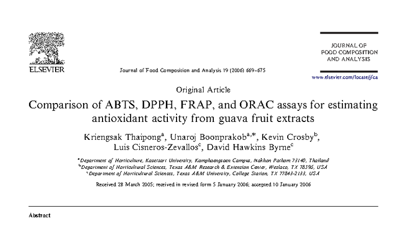 Comparison of Antioxidant Activity in Guava Extracts: ABTS, DPPH, FRAP ...