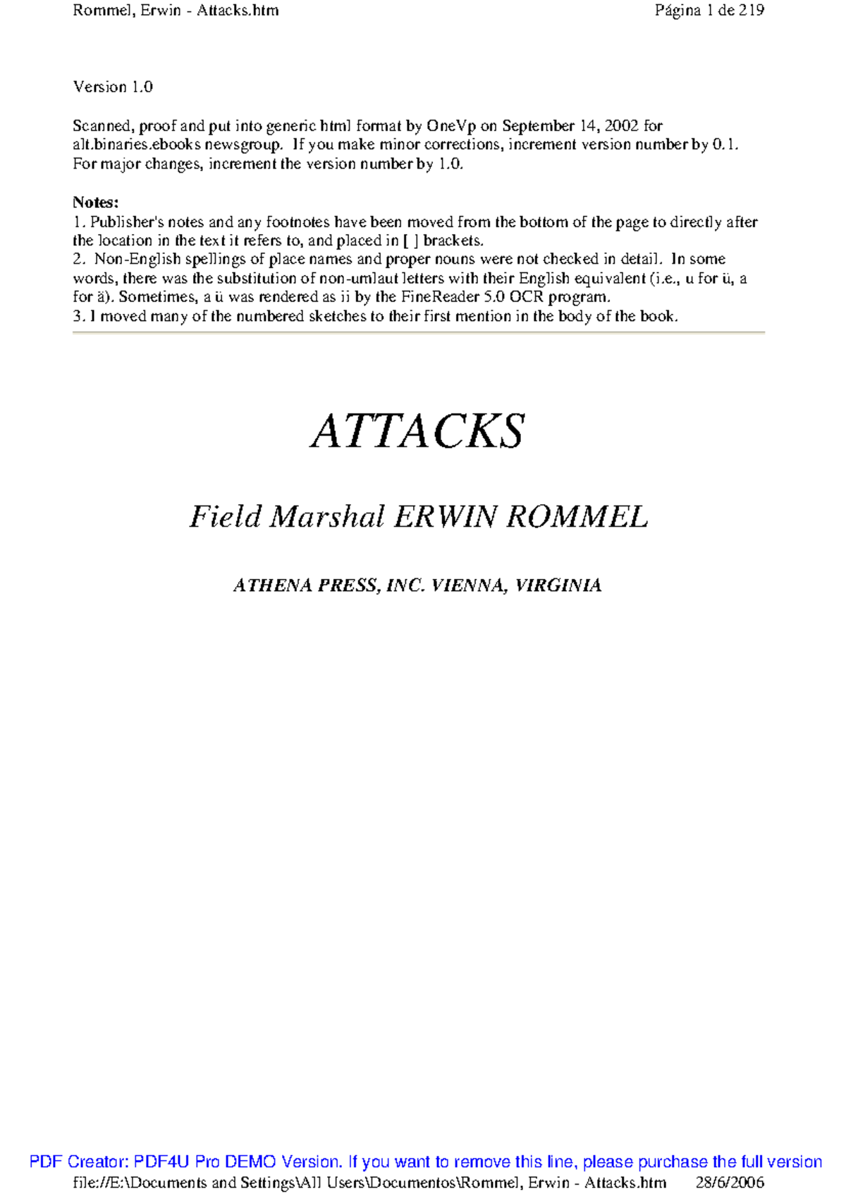 2. Infantry Attacks - Erwin Rommel - Version 1. Scanned, proof and put ...