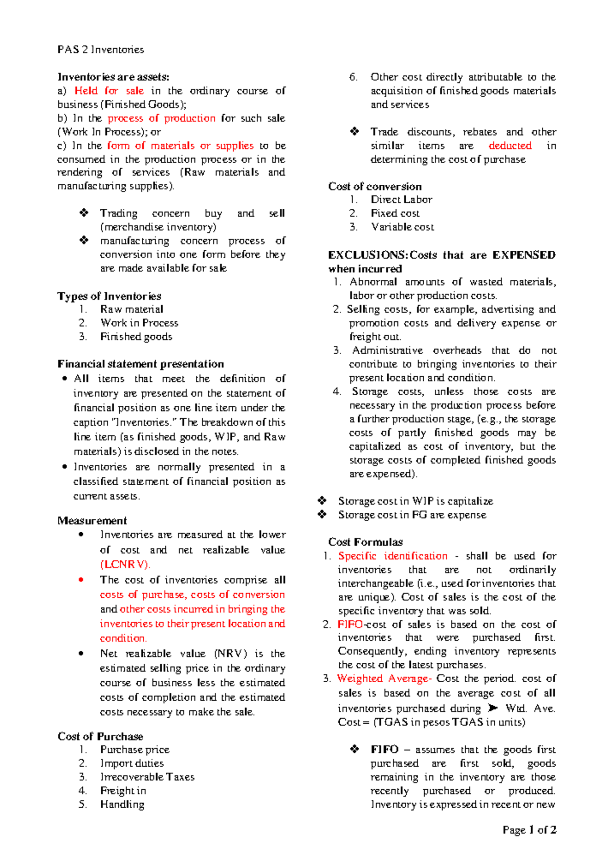 PAS 2 - Lecture Notes on Inventory Types and Measurement - Studocu