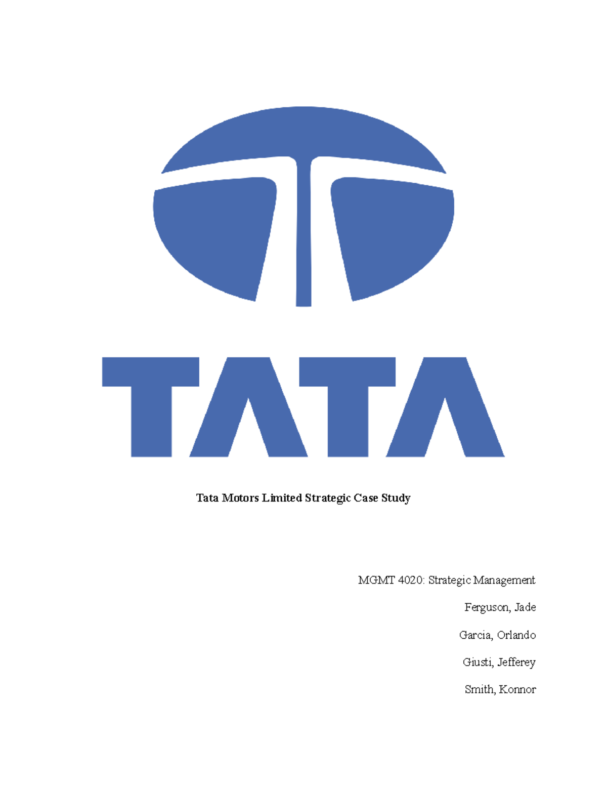 MGMT 4020: Tata Motors Strategic Case Study Analysis - Studocu