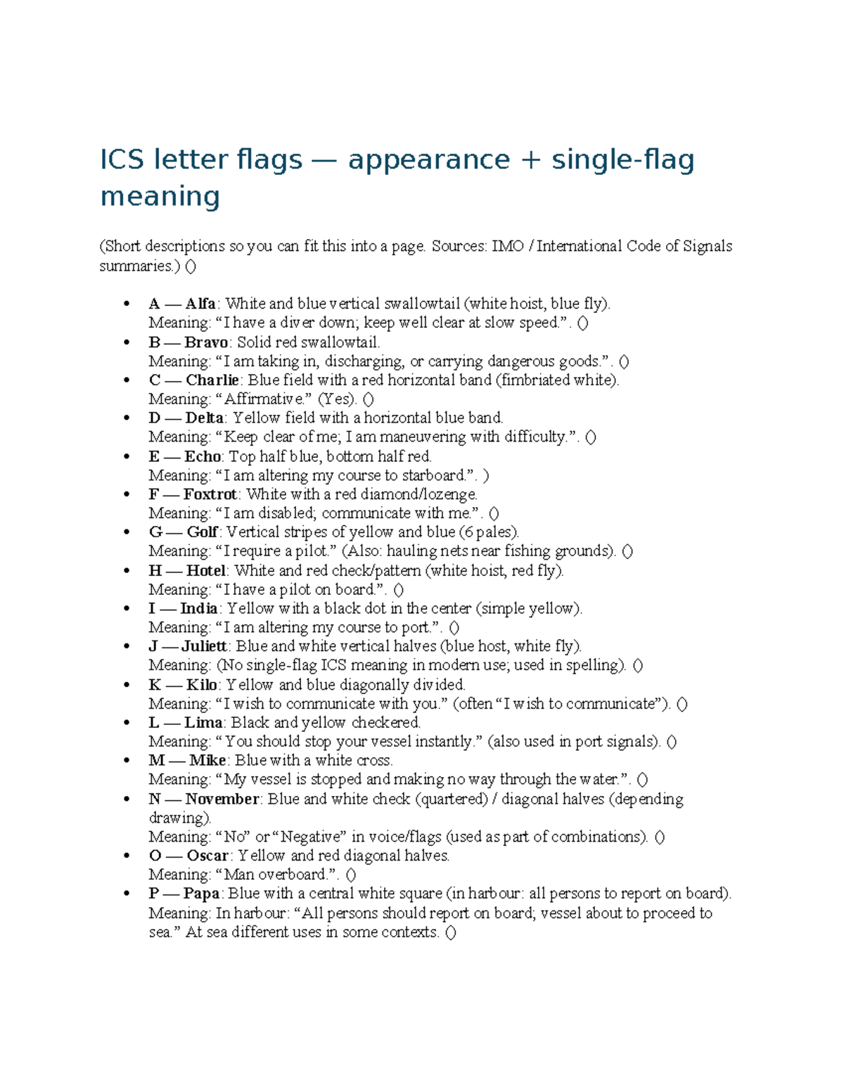 ICS Letter Flags: Meanings & Operational Signals (A4 Formative ...