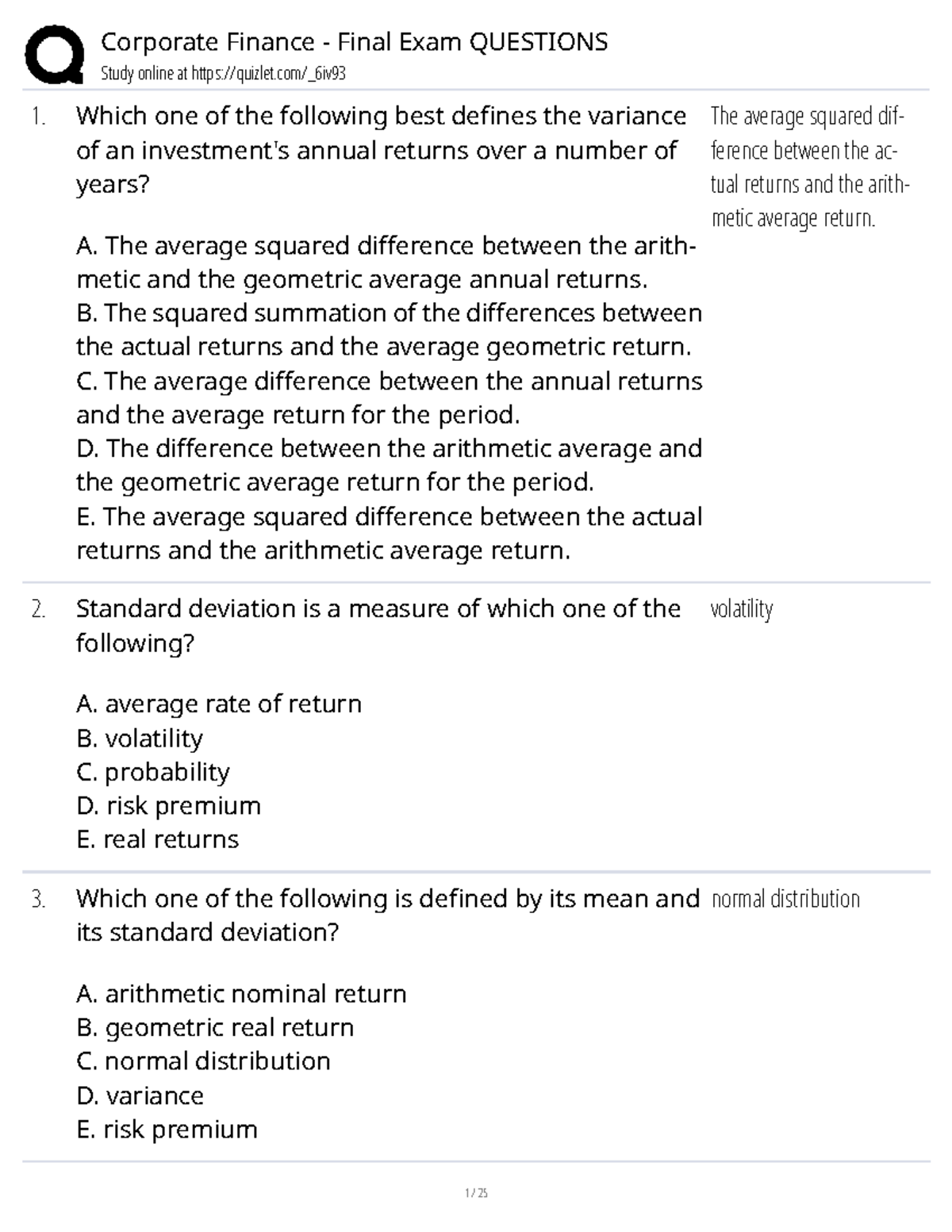 Corporate Finance (FIN 301) Final Exam Study Questions and Answers ...