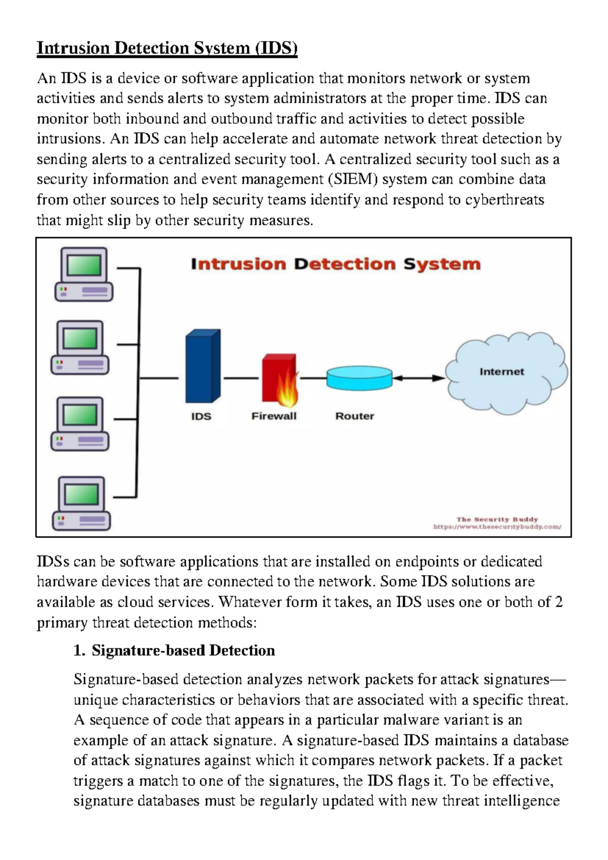 Intrusion Detection System (IDS) Overview and Functionality - Studocu