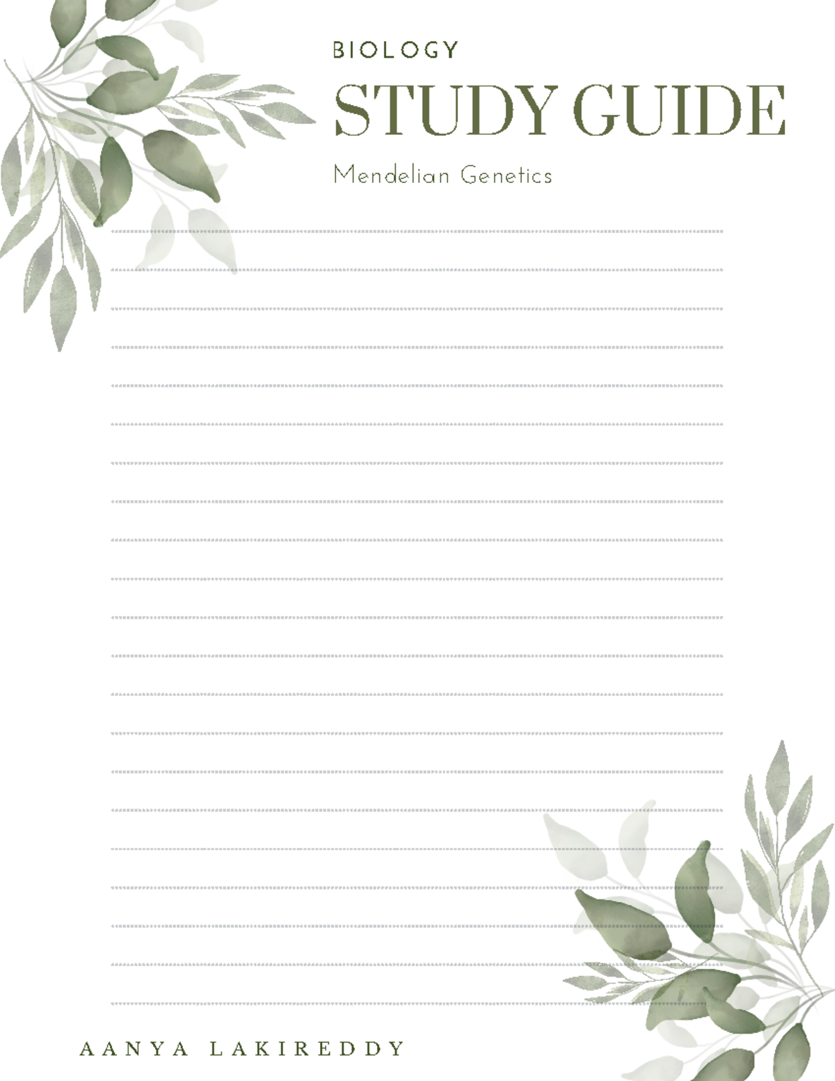 The Student CHecklist for Writing - STUDY GUIDE Mendelian Genetics B I ...