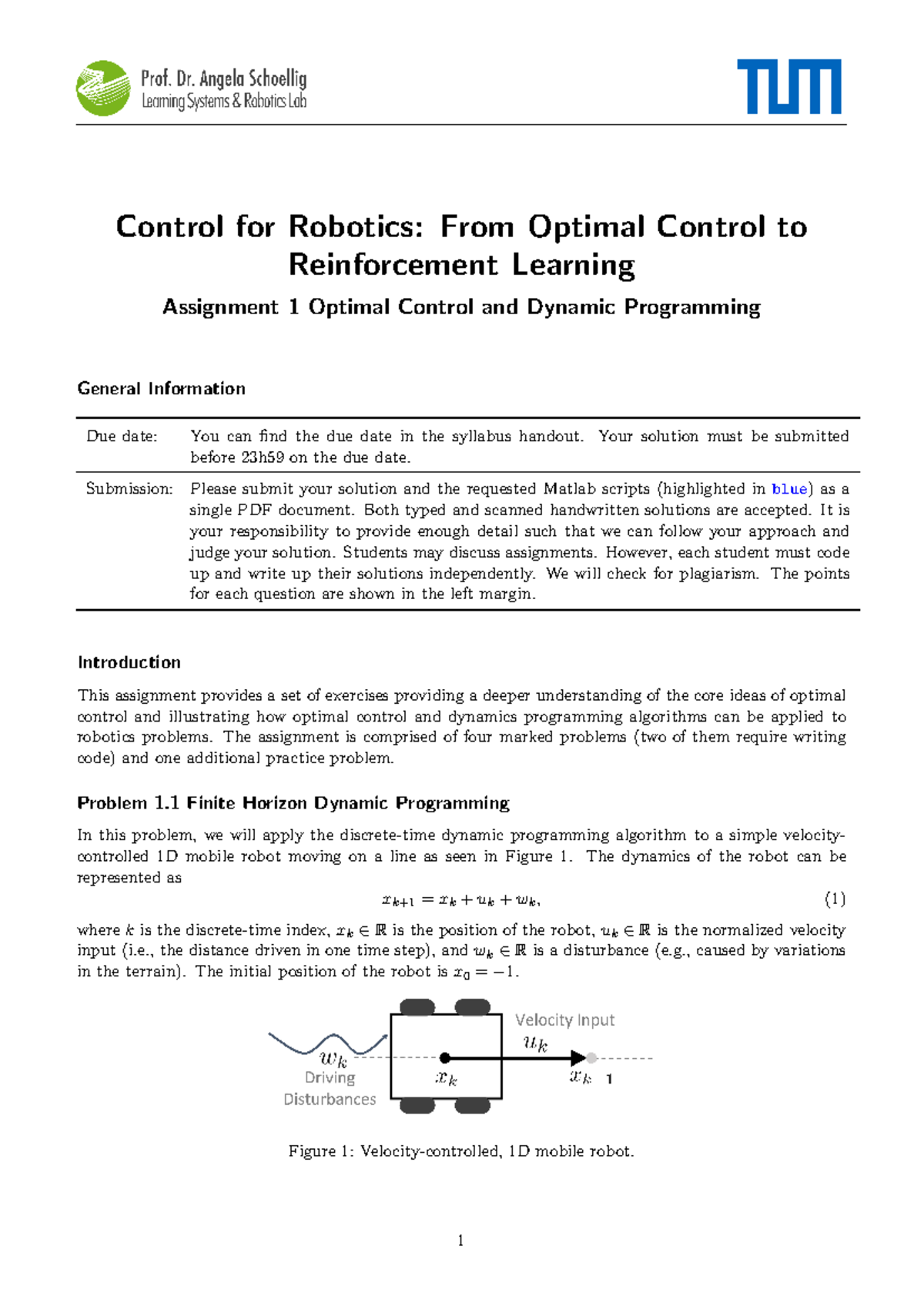 Assignment 1: Optimal Control & Dynamic Programming for Robotics ...