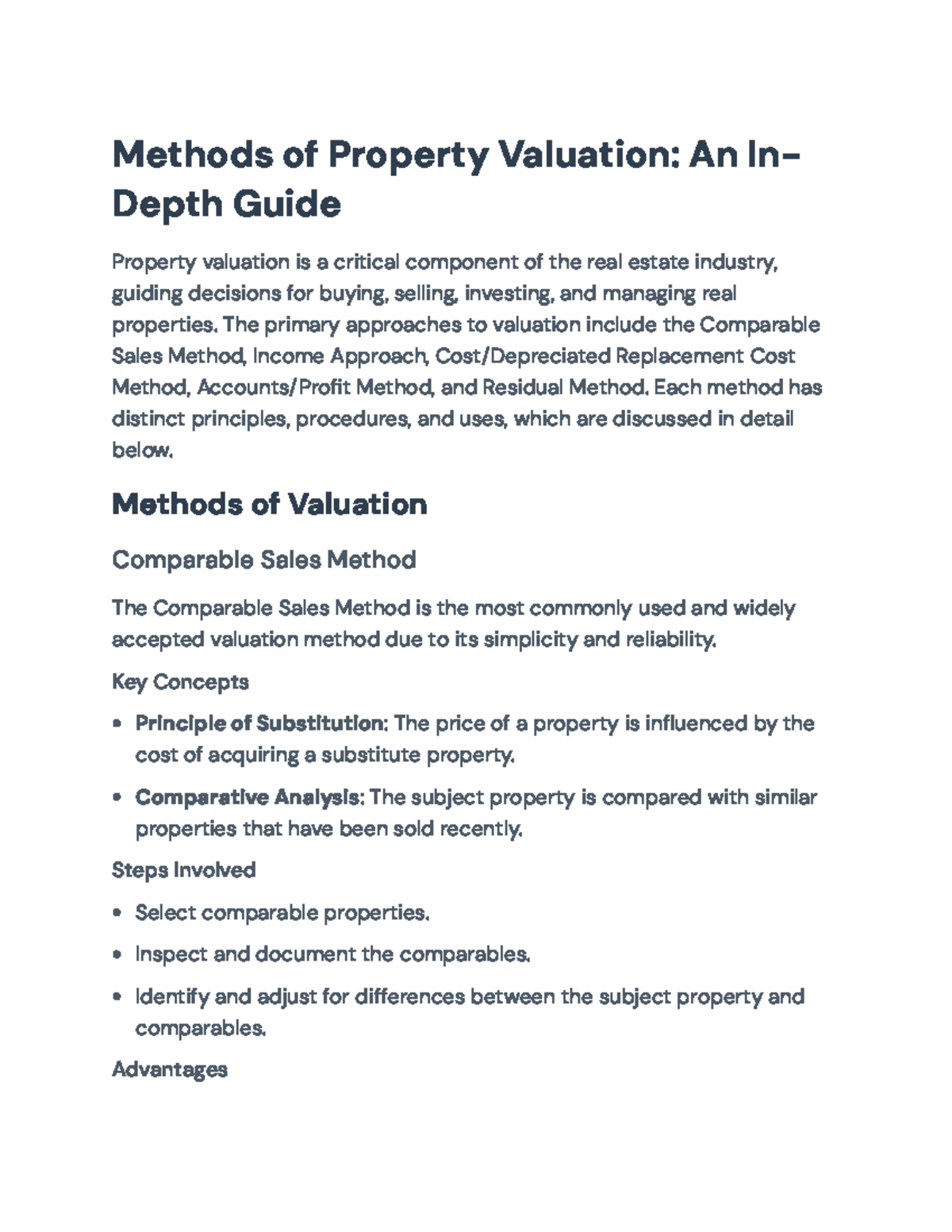 Property Valuation Methods (RE 101): A Comprehensive Guide - Studocu