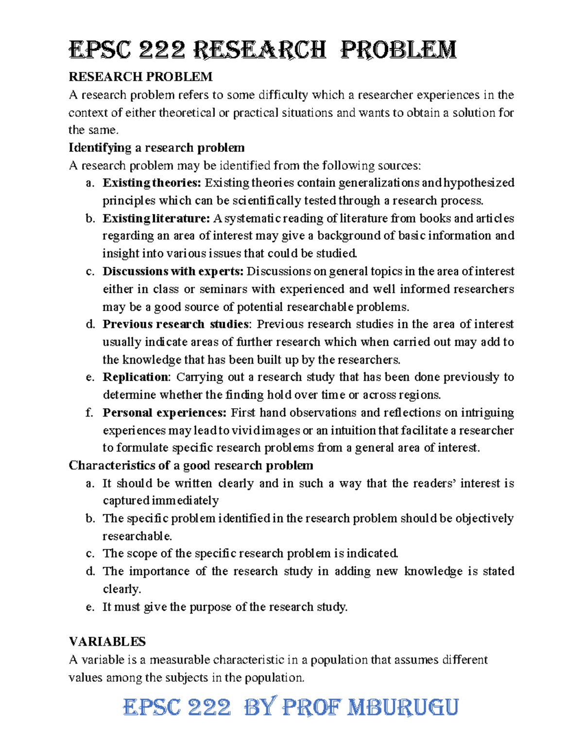 EPSC 222 Research Problem Notes - Insights from 20th Feb Study - Studocu
