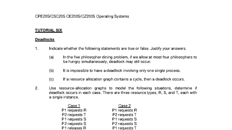 Operating Systems TUTORIAL 6: Analyzing Deadlocks and Resource ...