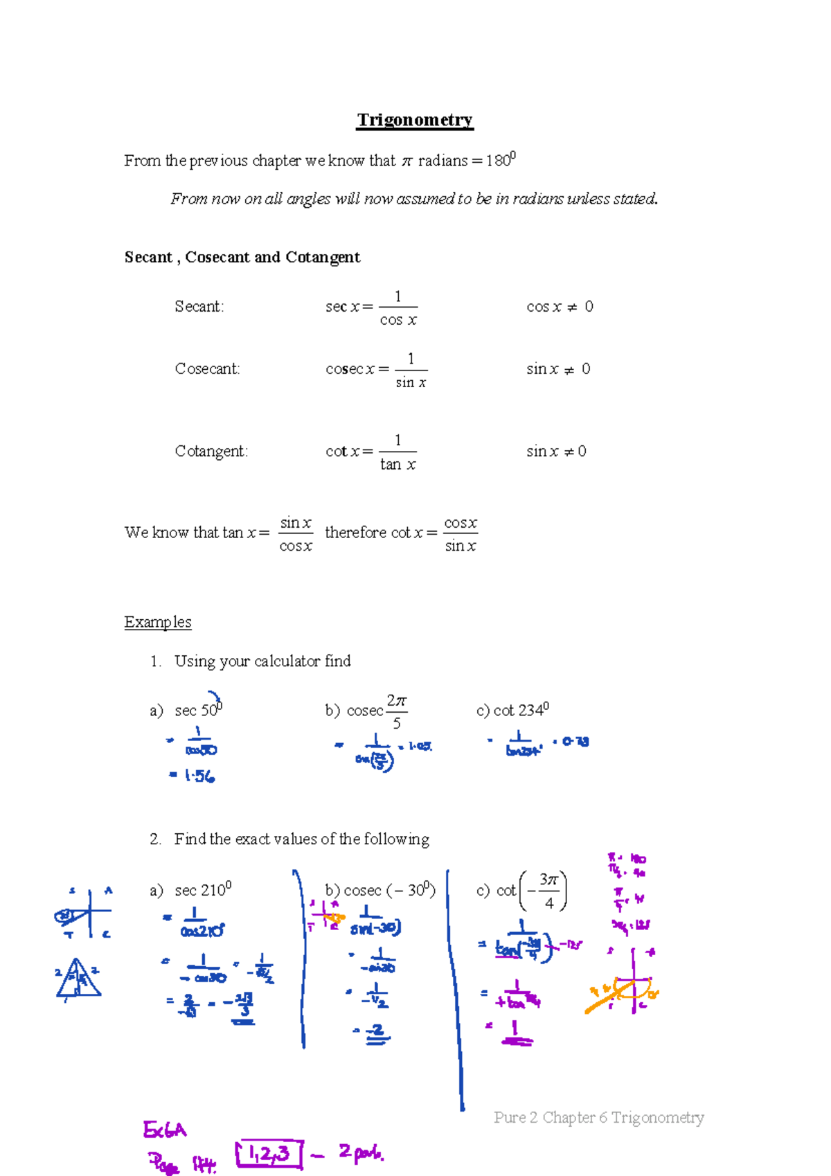 Pure 2 Trigonometry Chapter 6 Study Notes - Studocu