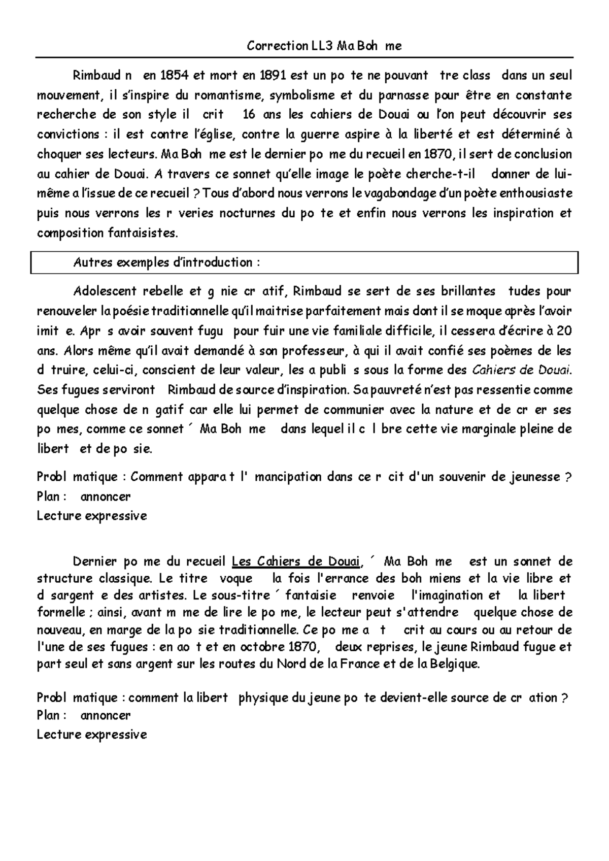 Correction LL3 - Analyse lineaire ma boheme - Correction LL3 Ma Bohème ...