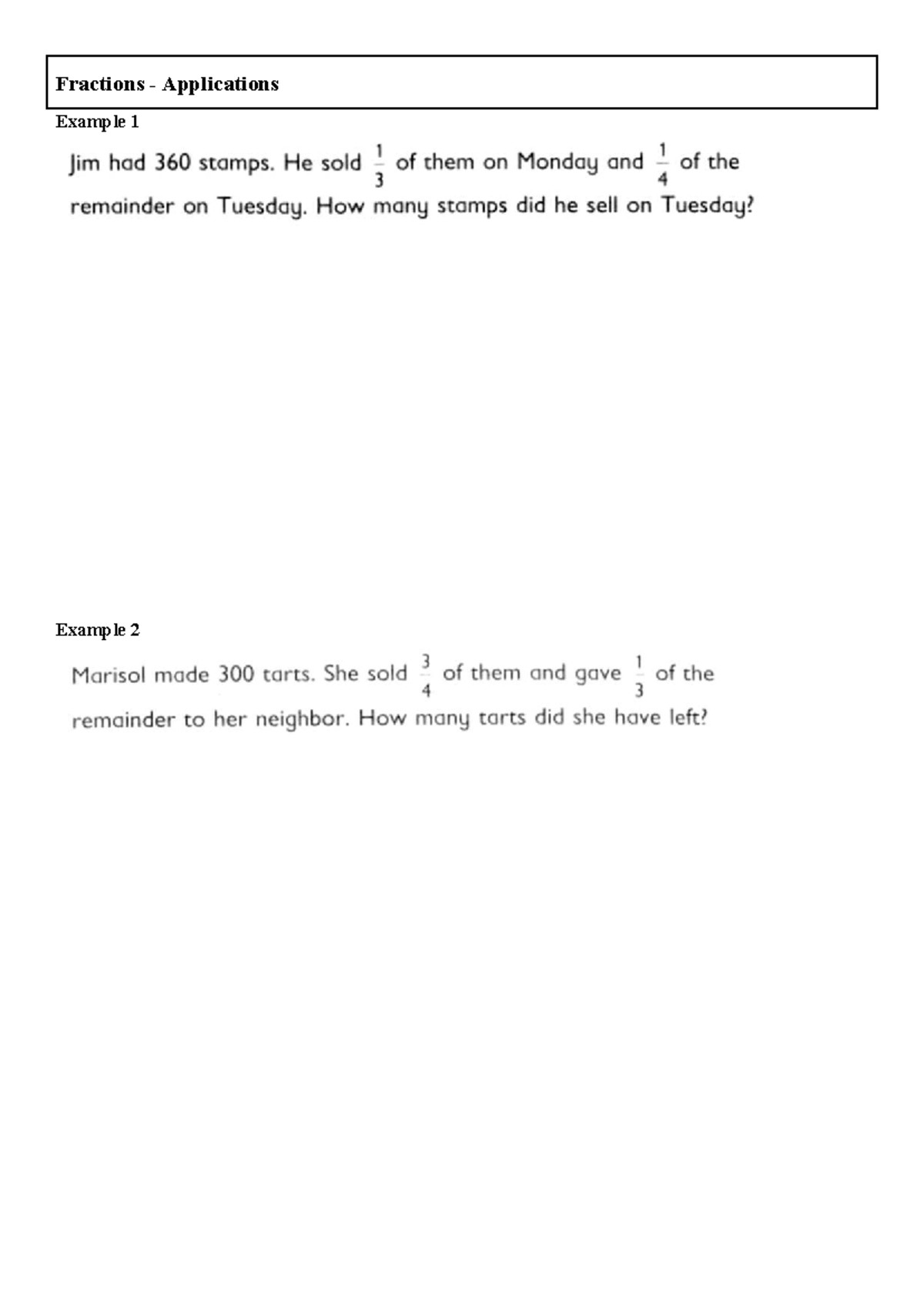 6. Fractions 2 - notes fraction problems - Fractions - Applications ...