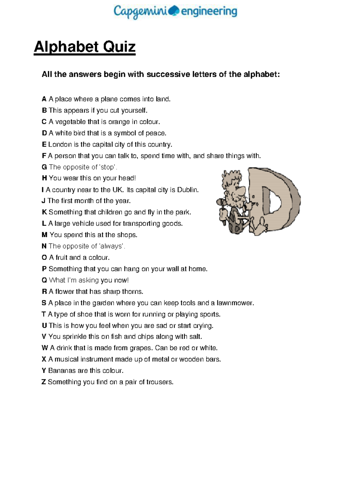 Alphabetical Answers Quiz