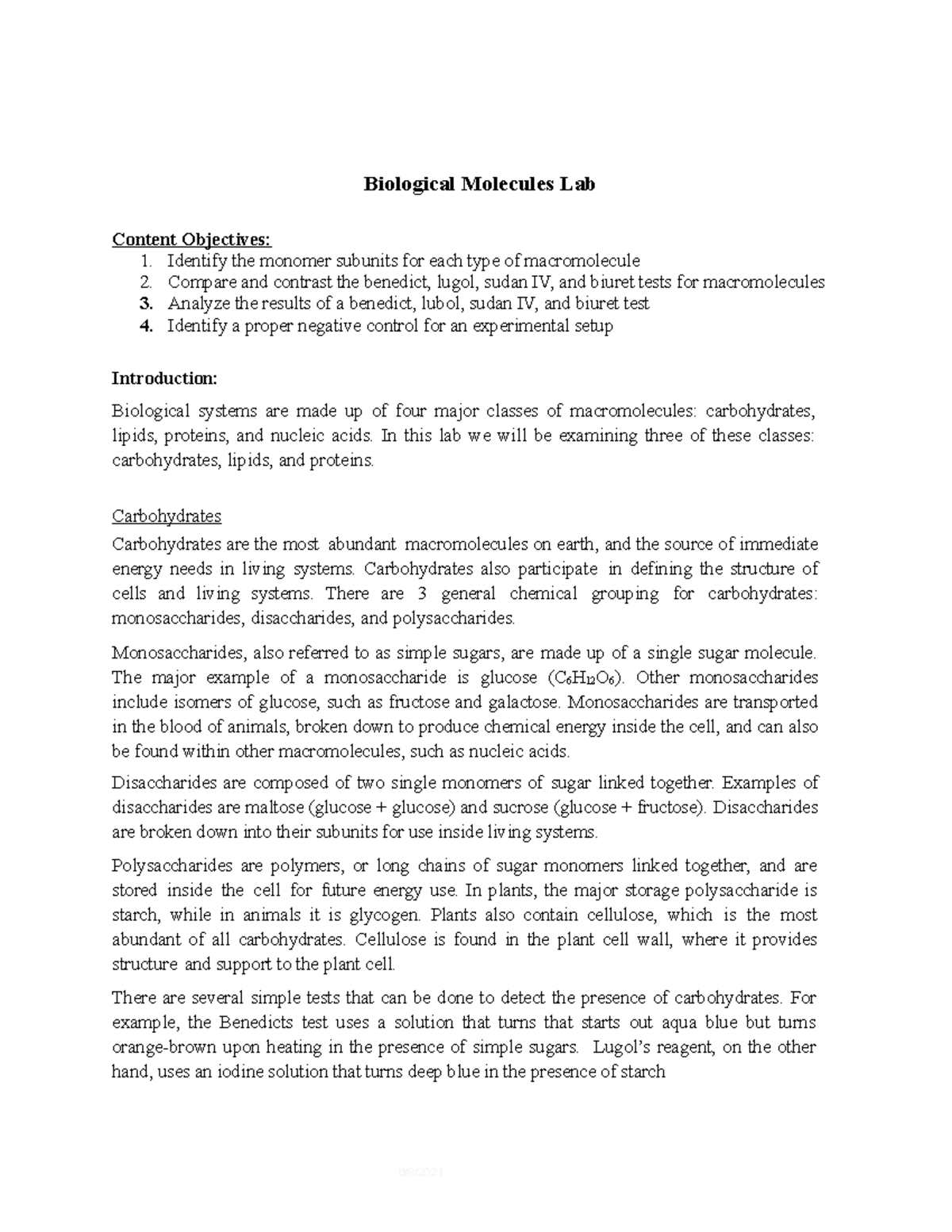 Biological molecules lab protocol - 6/8/2021 CC-BY-SA Biological ...