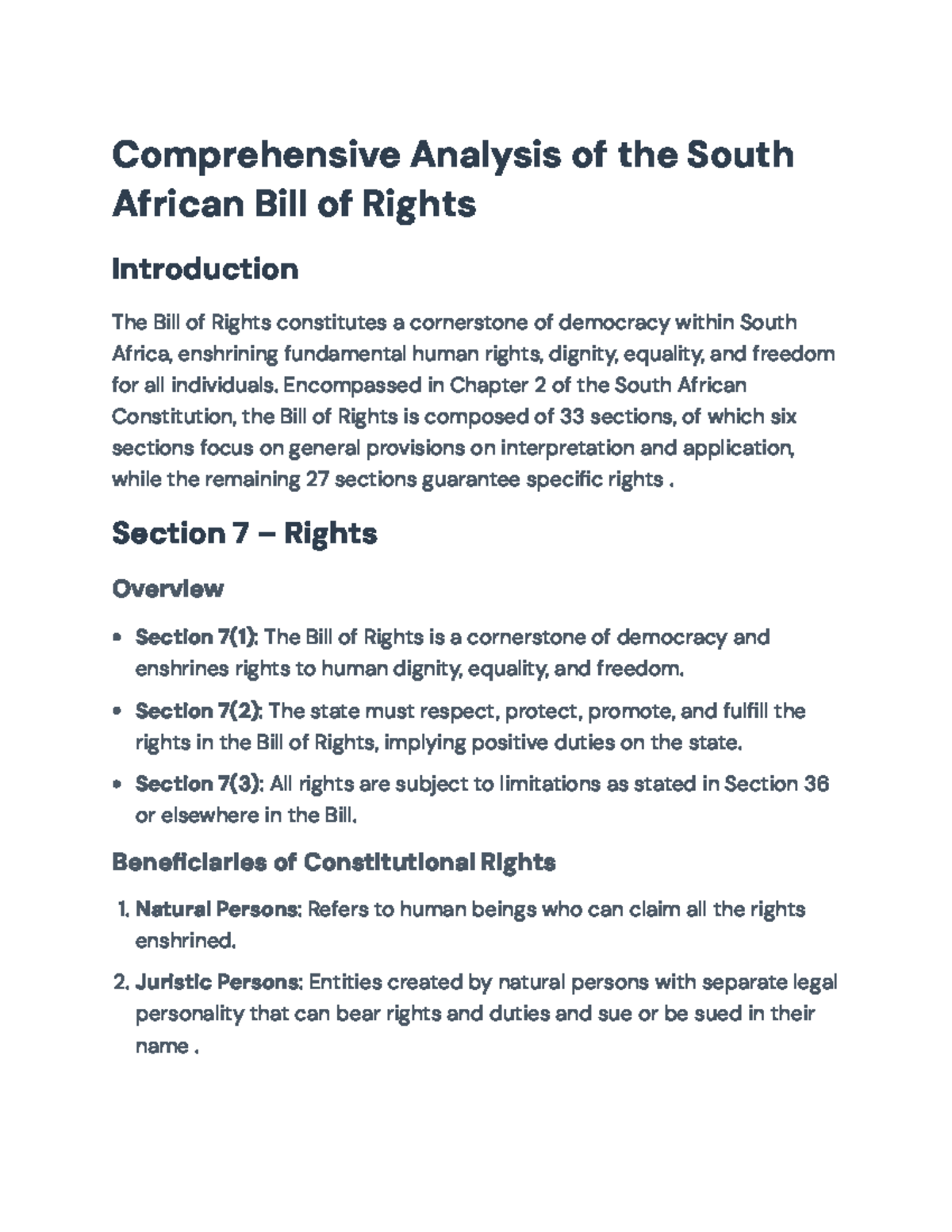 Comprehensive Overview of the South African Bill of Rights (Legal ...