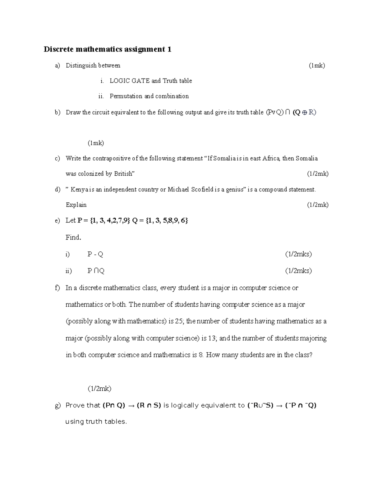 ASS 1 Discrete Mathematics - Logic Gates, Truth Tables & More - Studocu