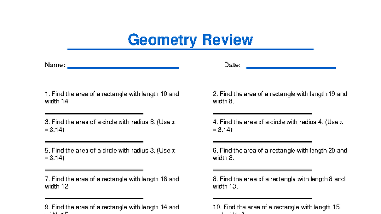 Geometry-Review 10 - Geometry Review - Geometry Review Name: Date: Page ...