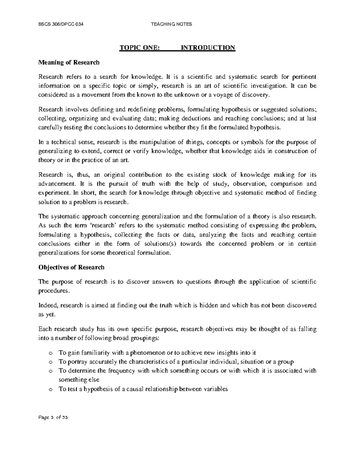 BSCS 034 TEACHING NOTES: INTRODUCTION TO RESEARCH METHODS - Studocu