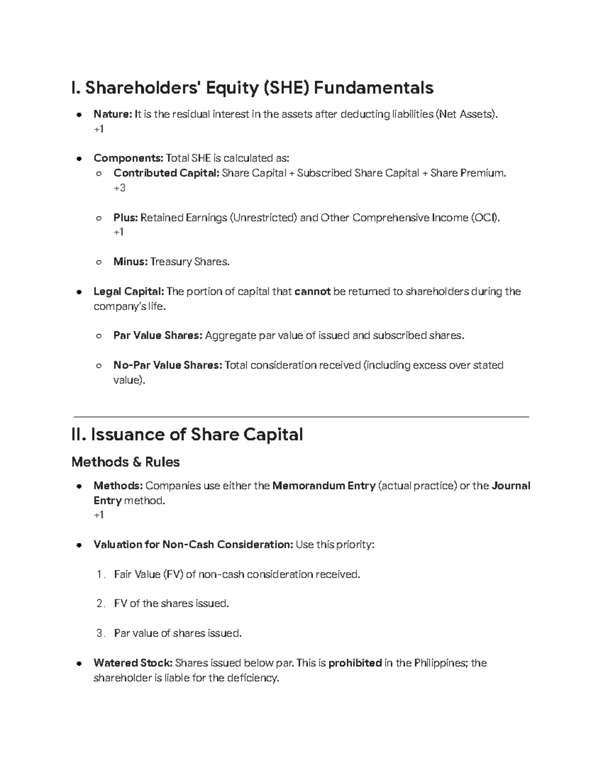 Shareholders' Equity (SHE) Final Exam Review Notes - Studocu
