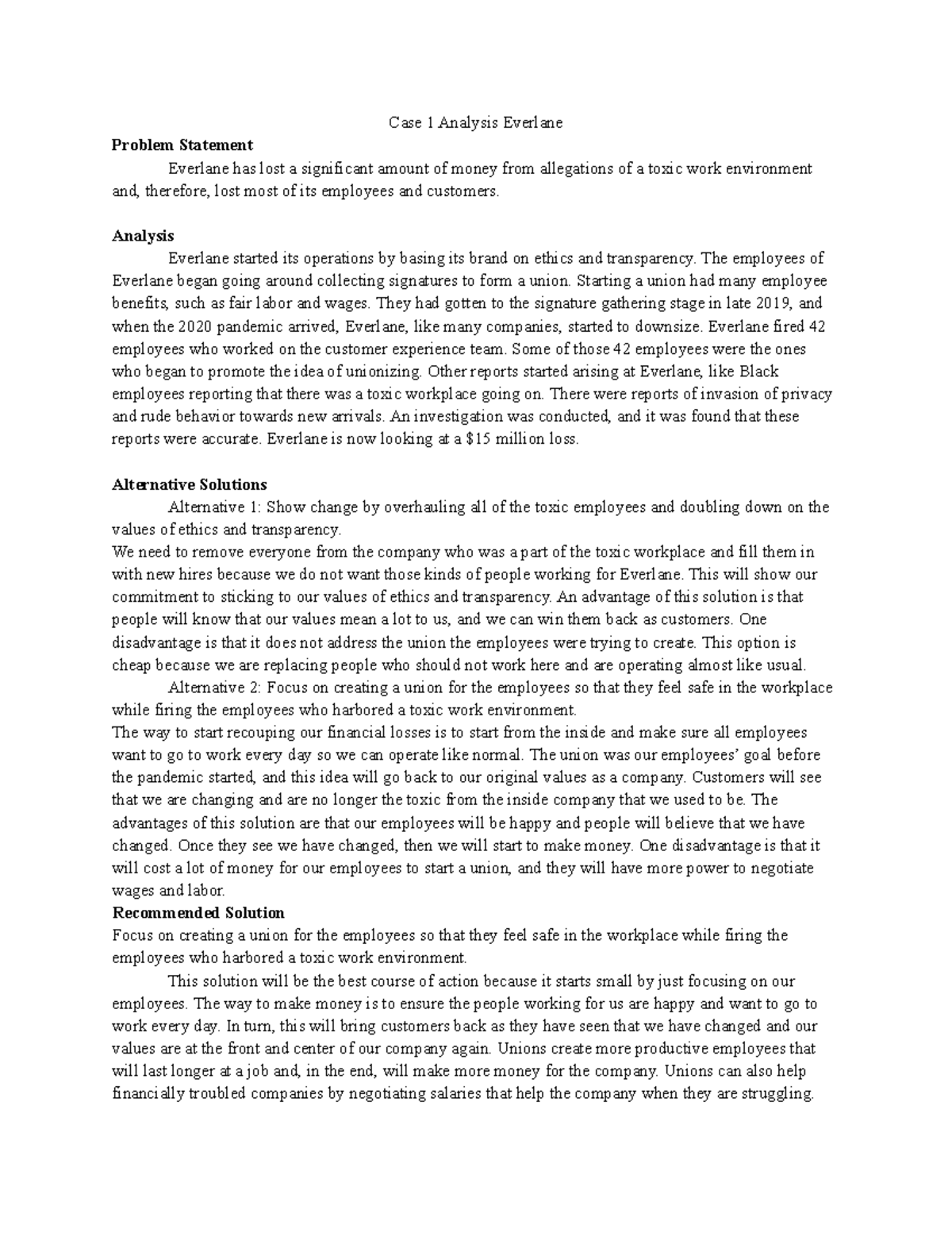Case 1 Analysis Everlane - Case 1 Analysis Everlane Problem Statement ...