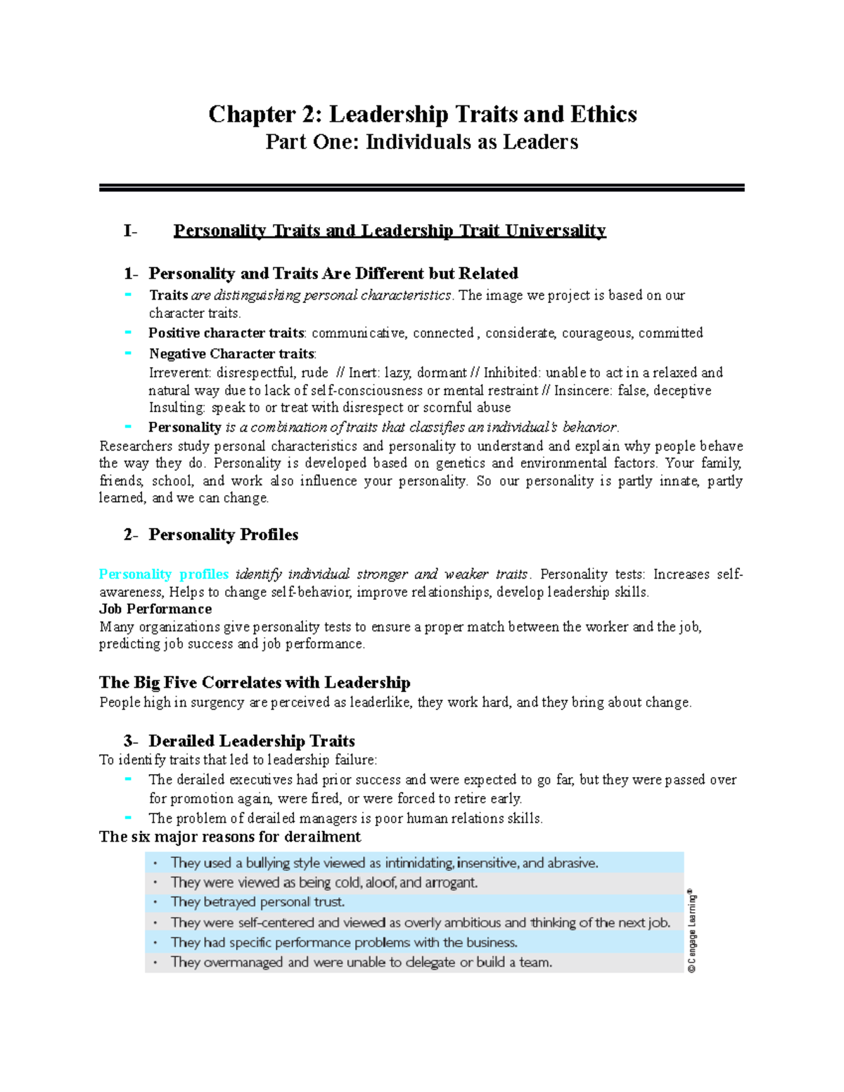 Leadership Traits and Ethics Summary - Chapter 2 Insights - Studocu