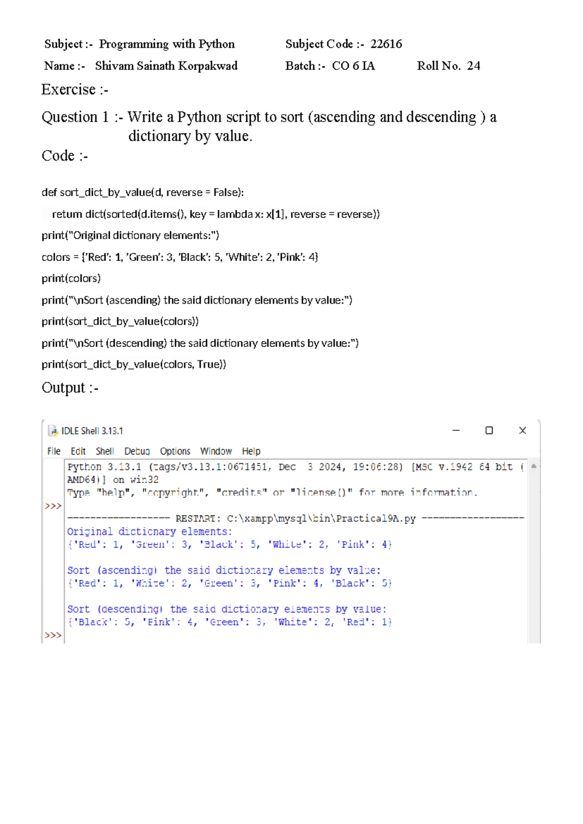 Practical No. 10: Python Case Letter Count Exercise (Code 22616) - Studocu