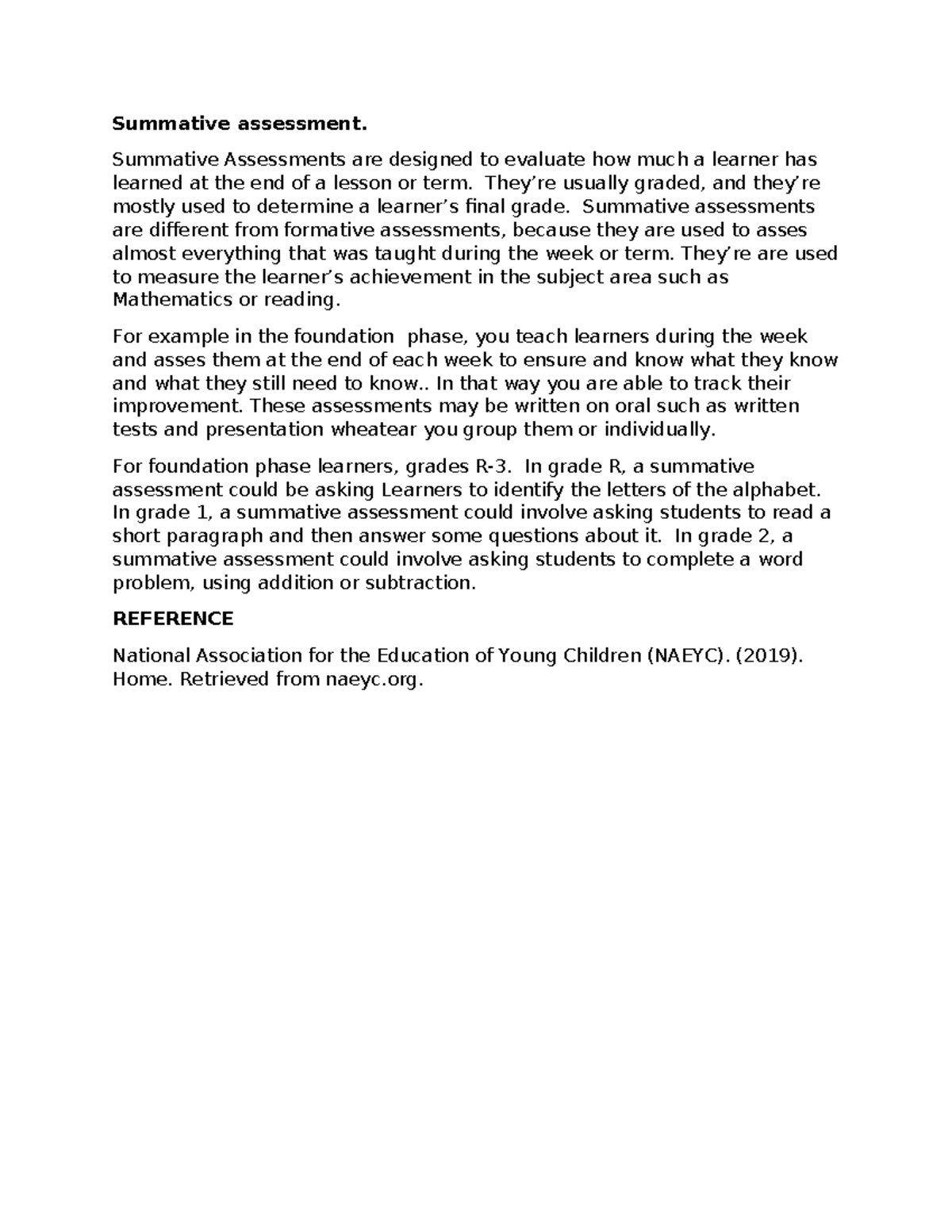 Summative Assessments in Foundation Phase: Grade R-3 Insights - Studocu