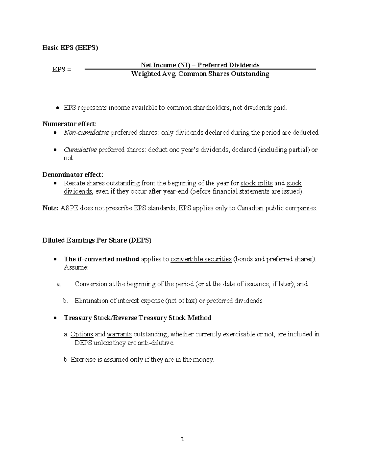 BEPS and DEPS Lecture Notes: Understanding EPS Calculations - Studocu