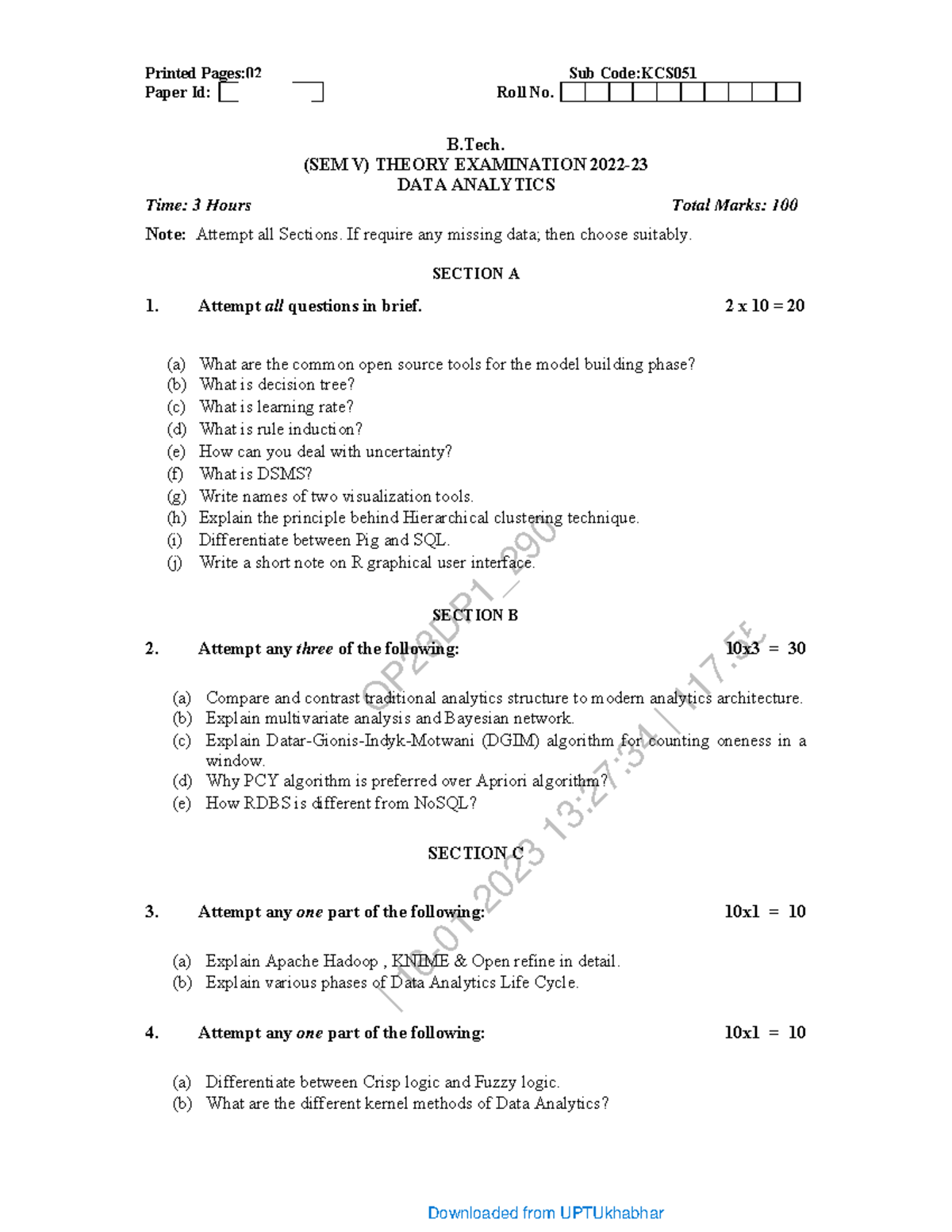 DATA Analytics Theory Exam Notes KCS051 B.Tech SEM V - Studocu