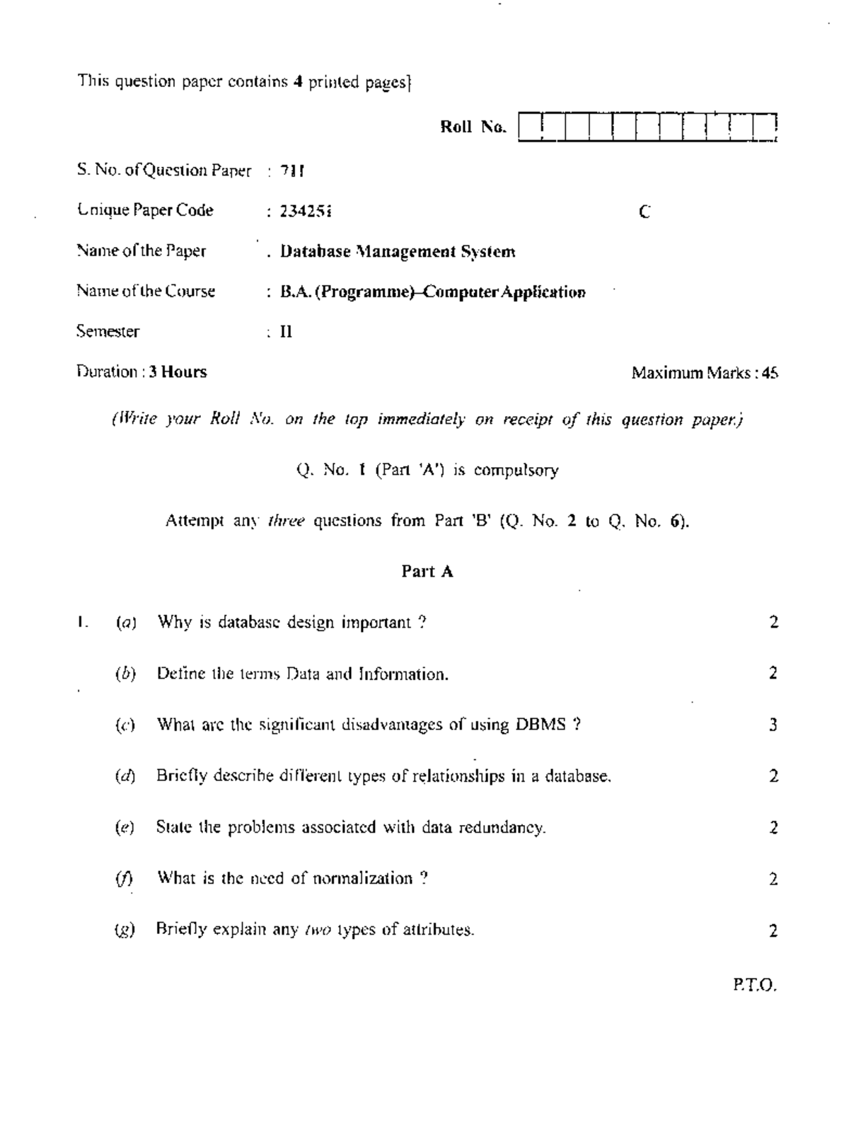 B.A. (PROG) Database Management System Exam Paper - SEM II - Studocu