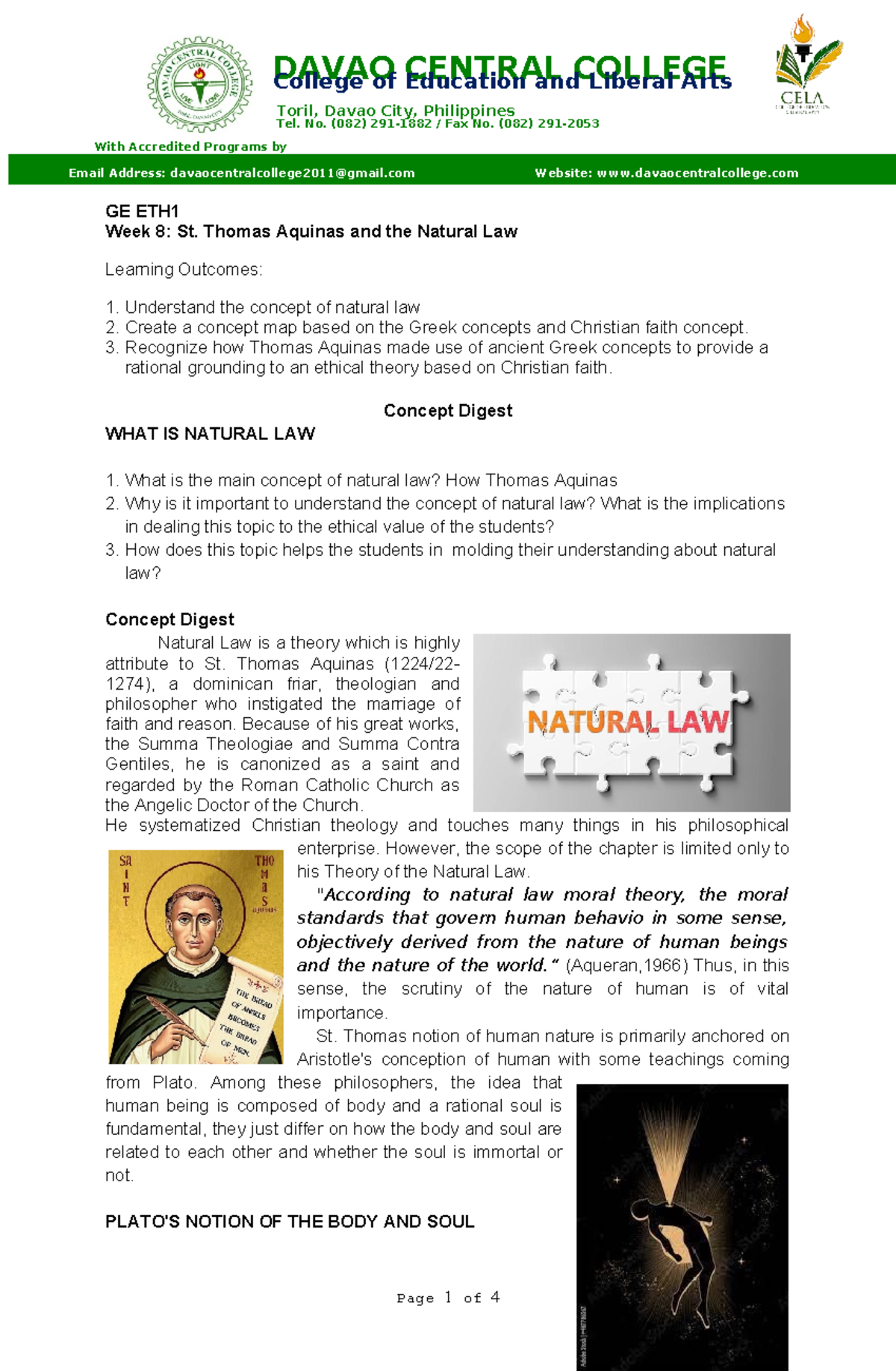 GE ETH1 Week 8: St. Thomas Aquinas on Natural Law Concepts - Studocu
